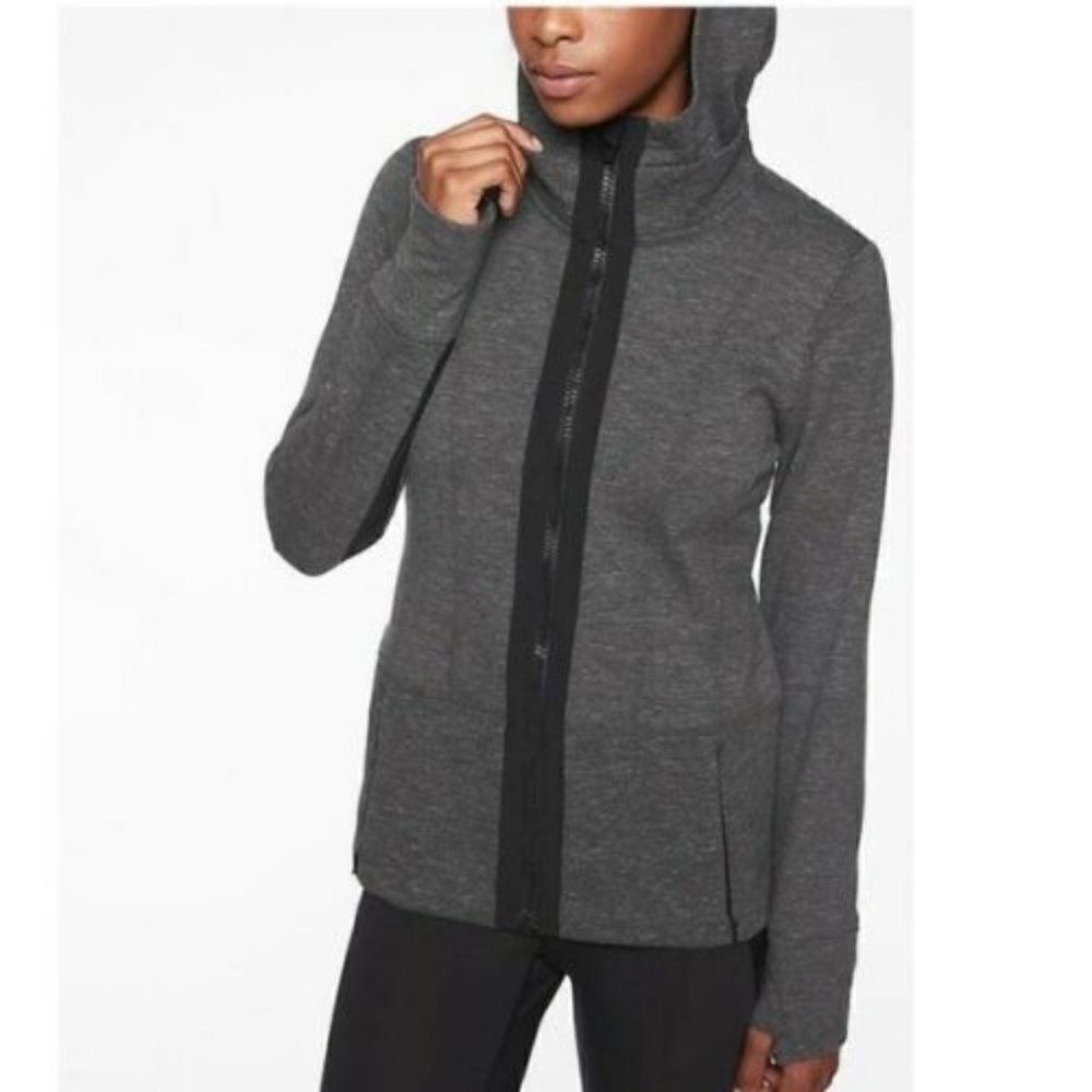 ATHLETA Victory Fitted Zip Up Hoodie Gray Black XS